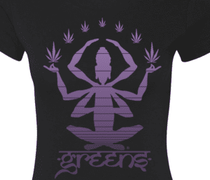 greensbrand girls meditate design black t-shirt closeup