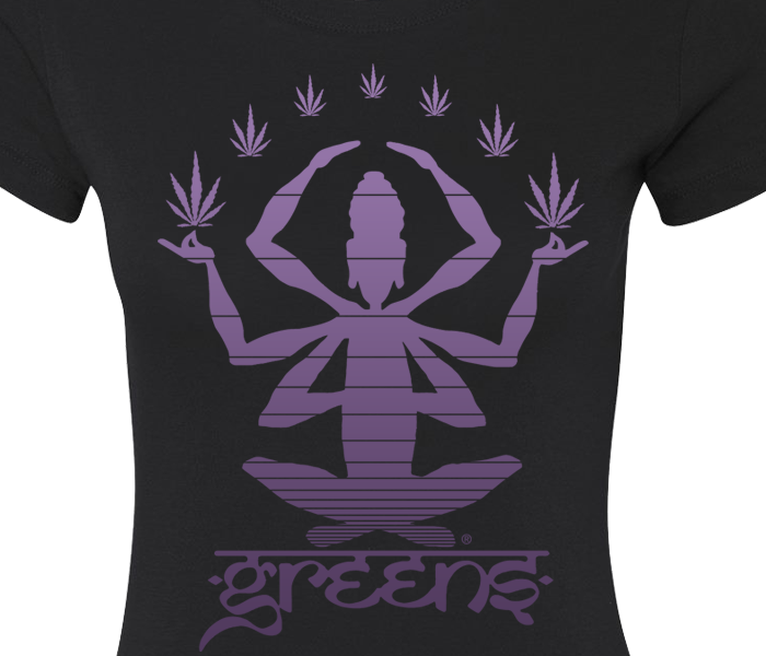 greensbrand girls meditate design black t-shirt closeup