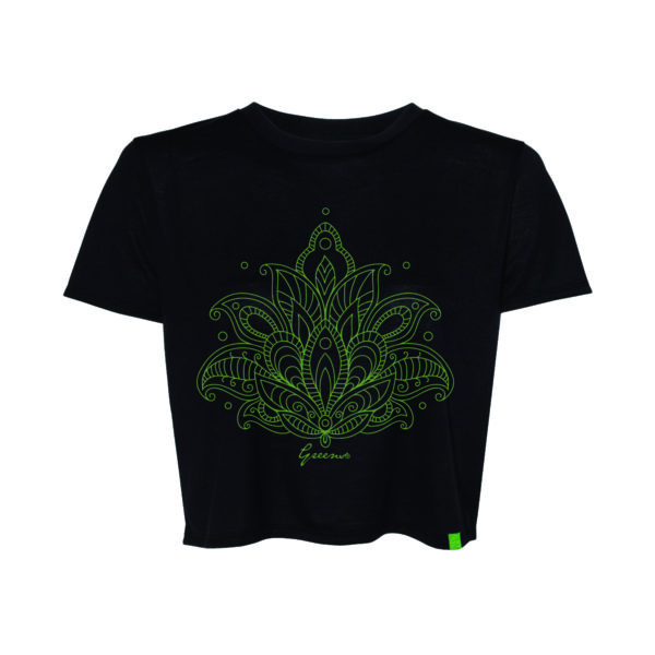 Women Dala Leaf design -Black Crop Tee