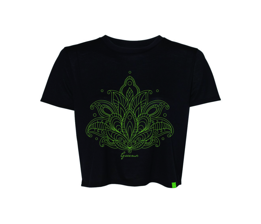 Women Dala Leaf design -Black Crop Tee